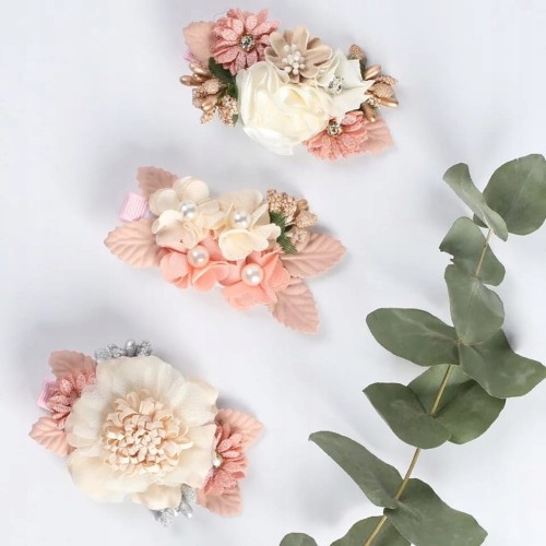 ZESTAW 3 Spinki Kwiatki Wianek na włosy Kwiaty róż