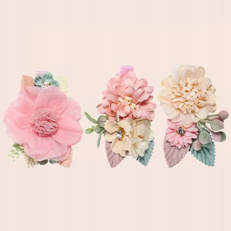 ZESTAW 3 Spinki Kwiatki Wianek na włosy róż Kwiaty