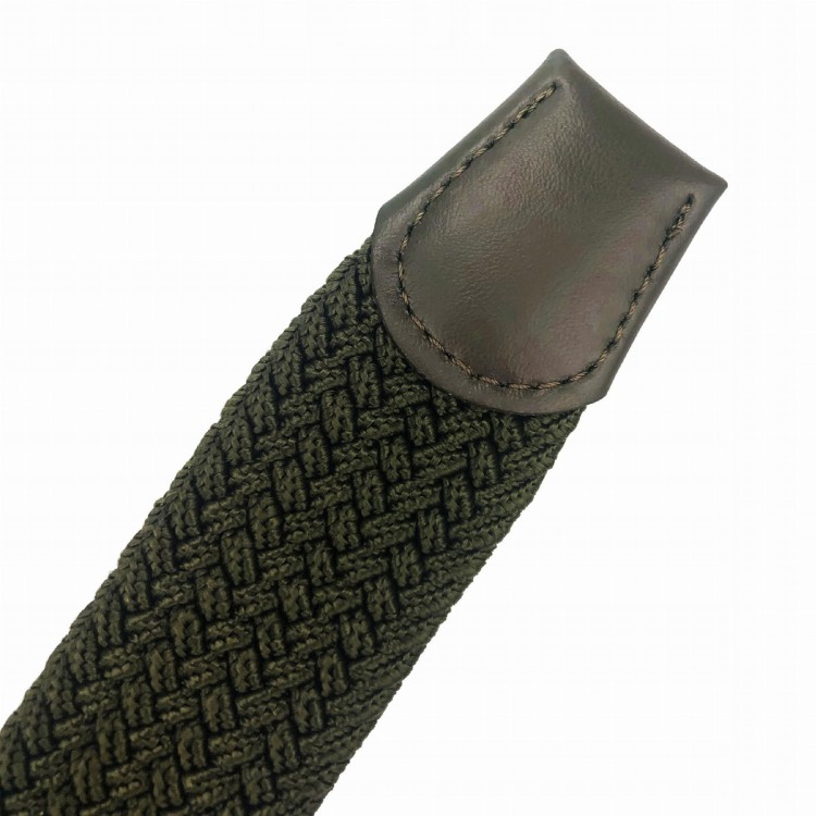 PASEK Pleciony ciemny zielony srebrna klamra khaki
