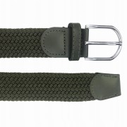 PASEK Pleciony ciemny zielony srebrna klamra khaki