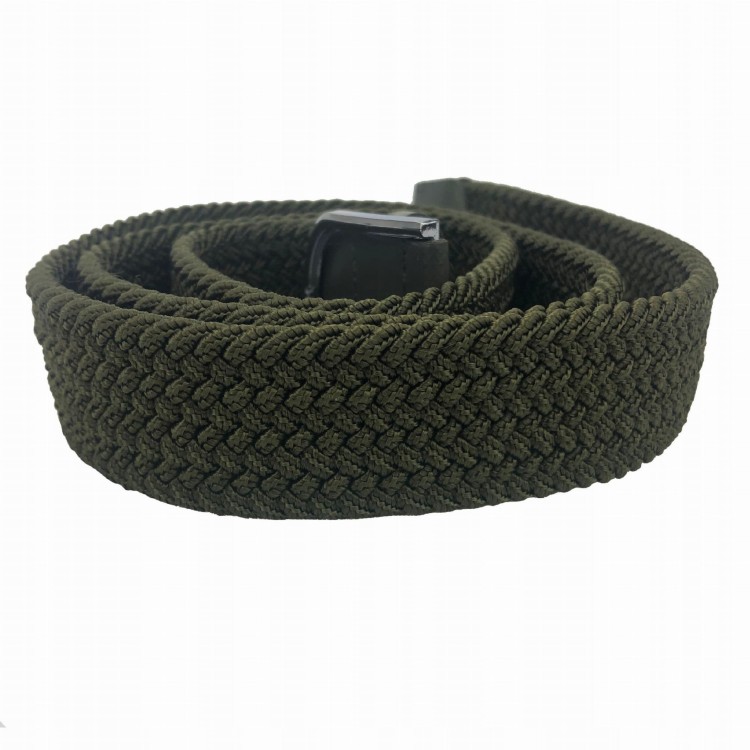 PASEK Pleciony ciemny zielony srebrna klamra khaki