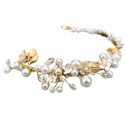 WIANEK Opaska Kwiaty na włosy Listki perły ślub