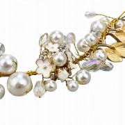 WIANEK Opaska Kwiaty na włosy Listki perły ślub