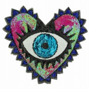 NASZYWKA cekinowa Oko serce różowe holograficzne