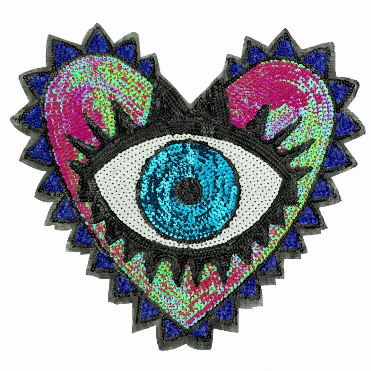 NASZYWKA cekinowa Oko serce różowe holograficzne