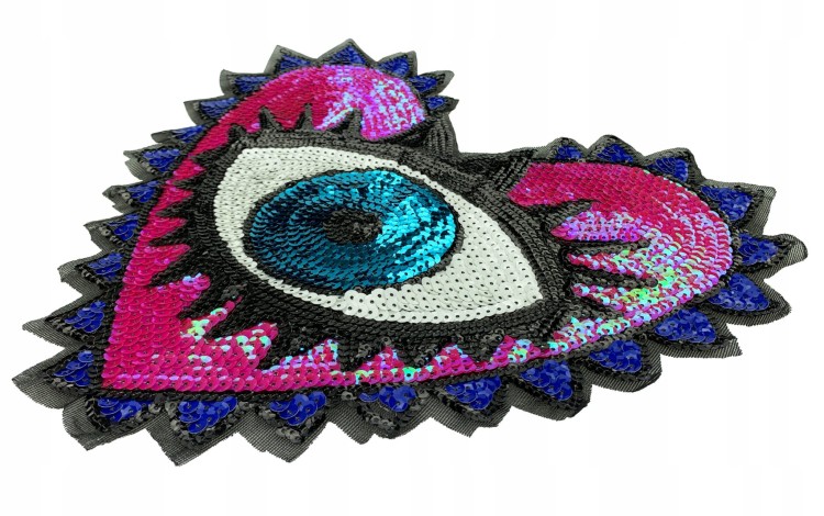 NASZYWKA cekinowa Oko serce różowe holograficzne