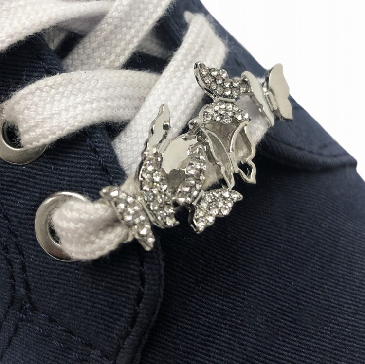 2 OZDOBY do butów Sznurówek Spinki Motyle cyrkonie