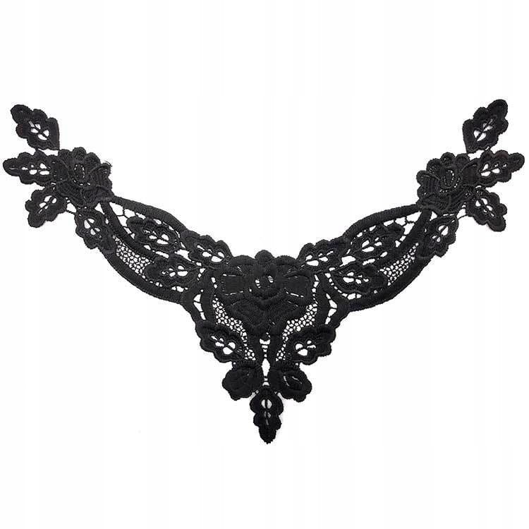 Naszywka haftowana czarna koronkowa Kołnierzyk