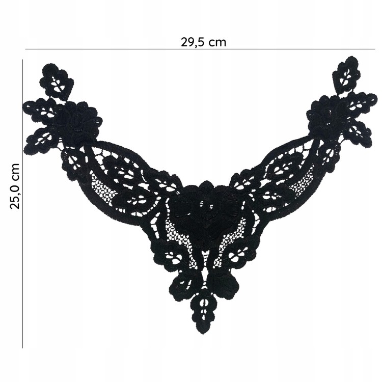 Naszywka haftowana czarna koronkowa Kołnierzyk