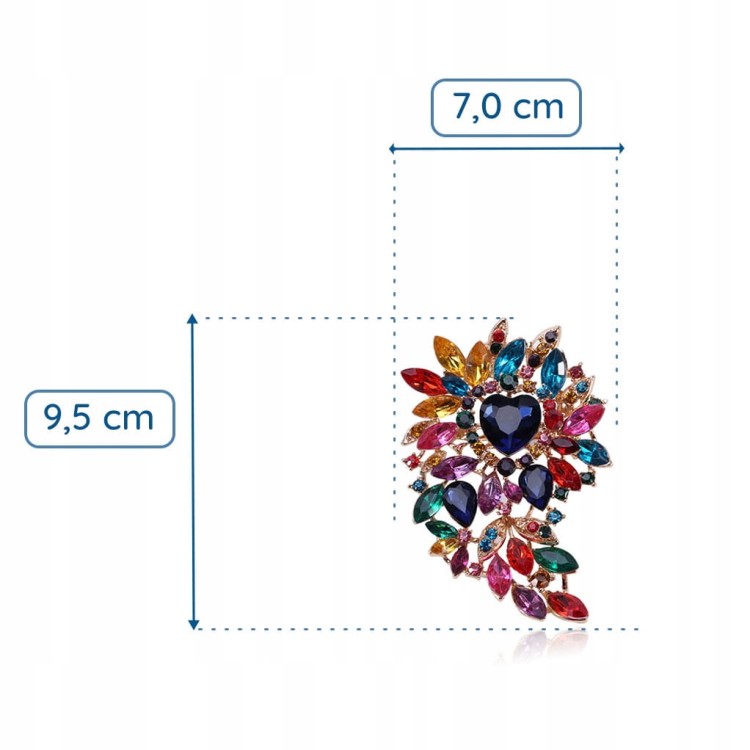 PINETS broszka kolorowe cyrkonie Ozdoba serce