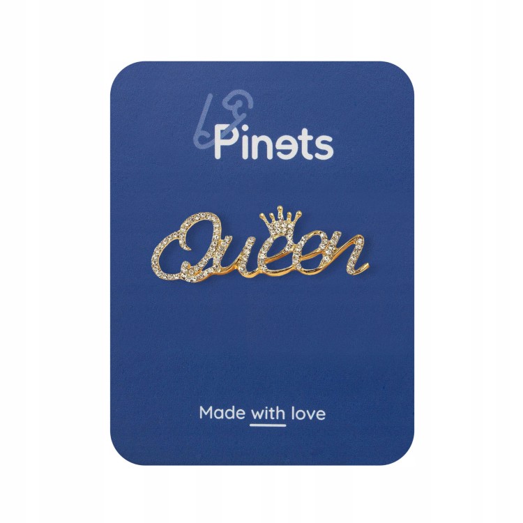 PINETS Broszka Queen cyrkonie złoty napis Królowa