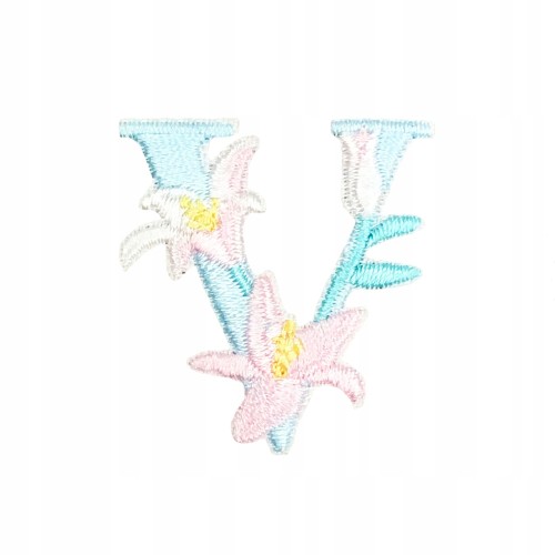 NAKLEJKA Naszywka termo Litera V Haftowana Kwiaty