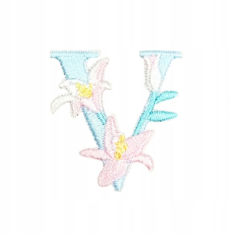 NAKLEJKA Naszywka termo Litera V Haftowana Kwiaty