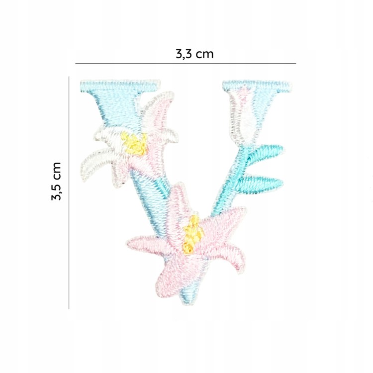 NAKLEJKA Naszywka termo Litera V Haftowana Kwiaty