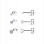 KOLCZYKI 3 pary srebrne cyrkonie Srebro 925 zestaw