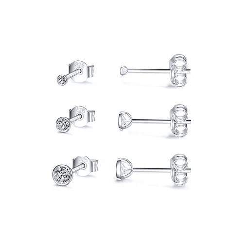 KOLCZYKI 3 pary srebrne cyrkonie Srebro 925 zestaw