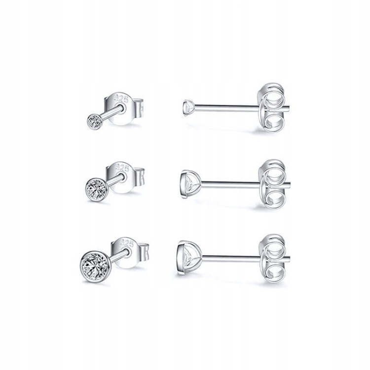 KOLCZYKI 3 pary srebrne cyrkonie Srebro 925 zestaw