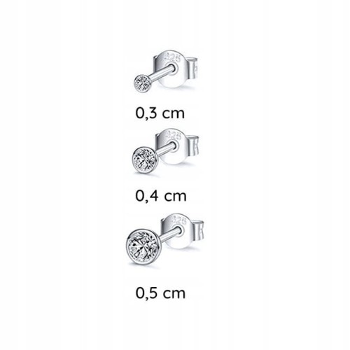 KOLCZYKI 3 pary srebrne cyrkonie Srebro 925 zestaw