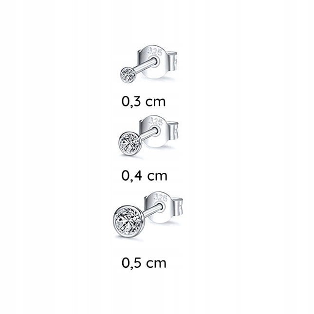 KOLCZYKI 3 pary srebrne cyrkonie Srebro 925 zestaw