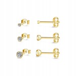 KOLCZYKI 3 pary złote cyrkonie srebro 925 pozłacan