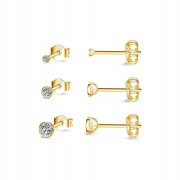 KOLCZYKI 3 pary złote cyrkonie srebro 925 pozłacan