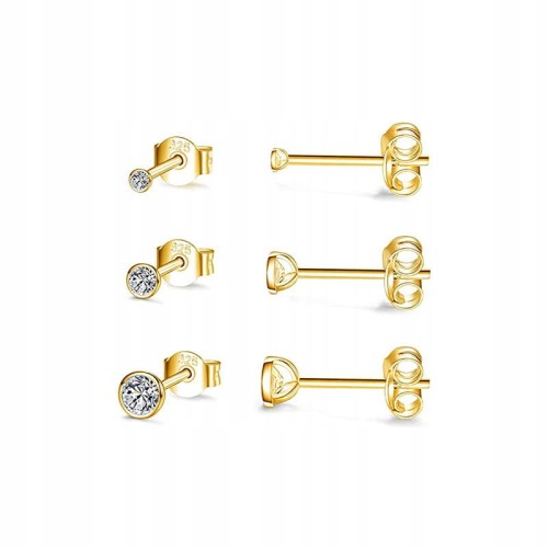 KOLCZYKI 3 pary złote cyrkonie srebro 925 pozłacan