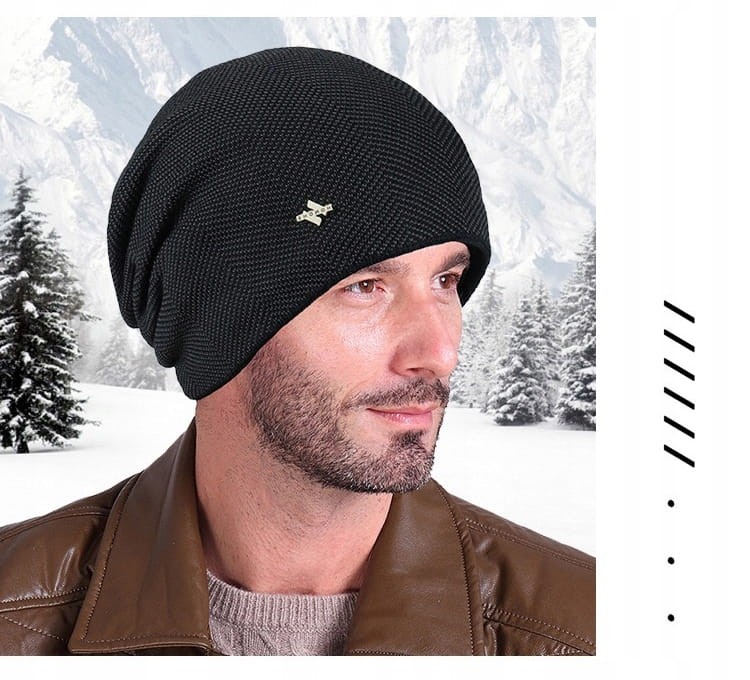 CZAPKA Zimowa Ocieplana Czarna ciemna Szara męska