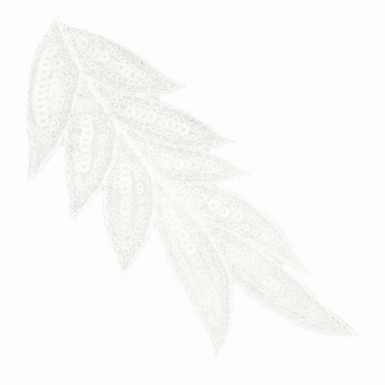 NASZYWKA cekiny koraliki biały Liść Listek 19 cm
