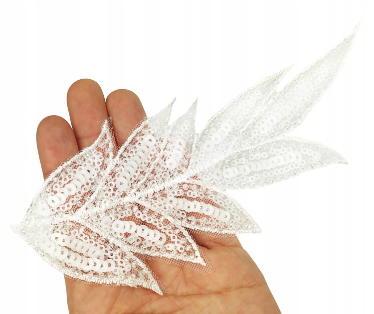 NASZYWKA cekiny koraliki biały Liść Listek 19 cm