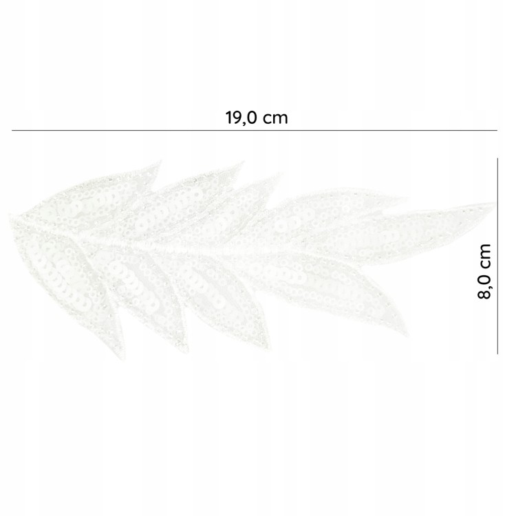 NASZYWKA cekiny koraliki biały Liść Listek 19 cm