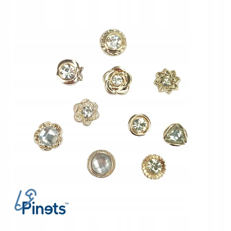 PINETS Zestaw 10 szt Przypinek złote cyrkonie