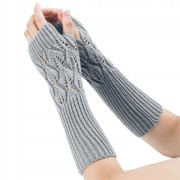Rękawiczki mitenki długie ze wzorem szare