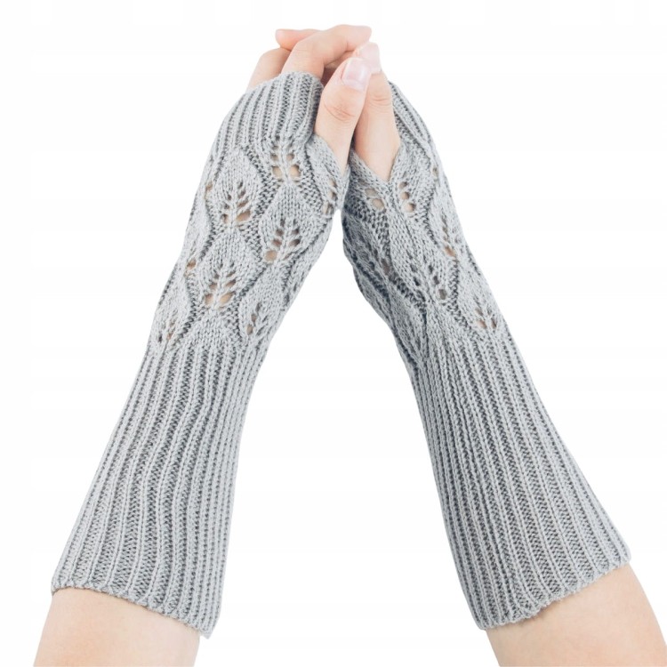 Rękawiczki mitenki długie ze wzorem szare