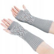 Rękawiczki mitenki długie ze wzorem szare