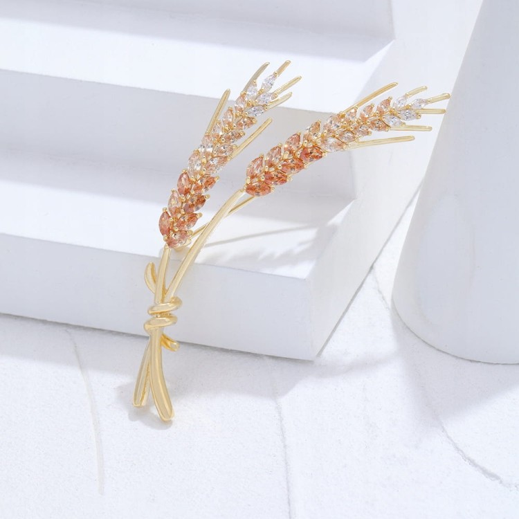 PINETS Broszka pozłacana kłosy zbóż 14 Karatów