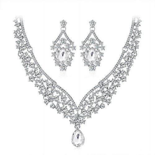 Zestaw srebrny kolia z cyrkoniami kolczyki