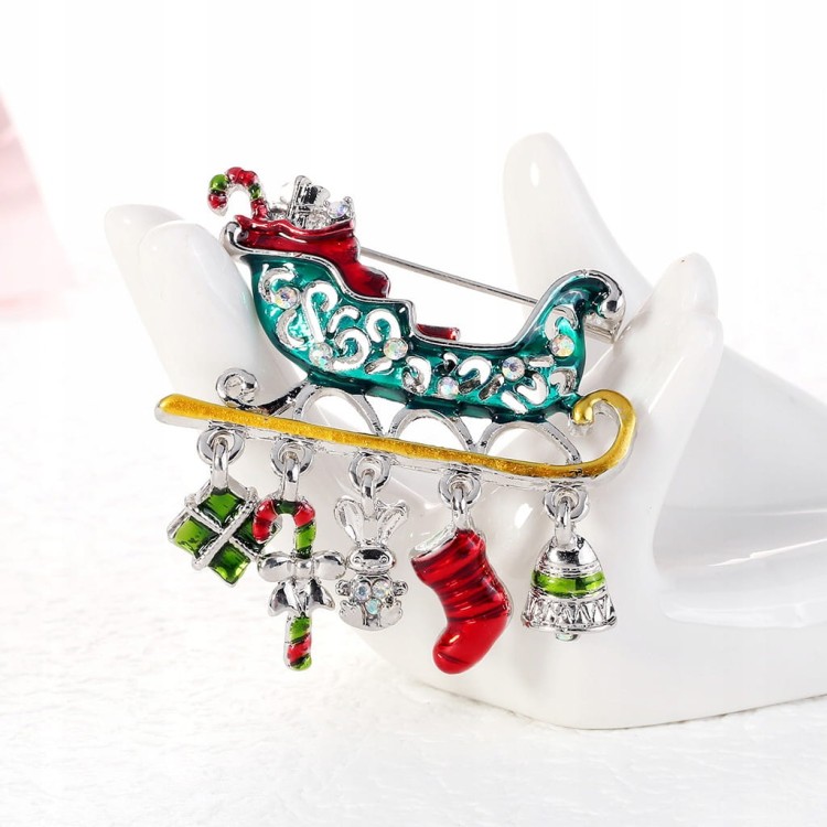 PINETS Broszka sanie Mikołaja z prezentami