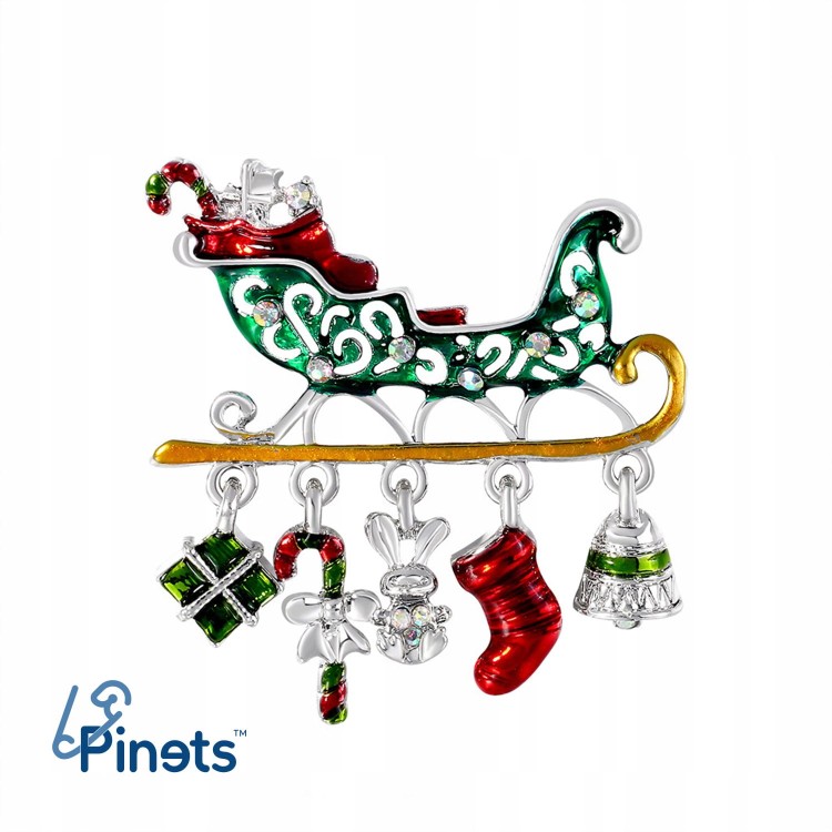 PINETS Broszka sanie Mikołaja z prezentami