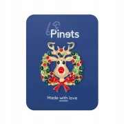 PINETS Broszka świąteczna renifer z wianuszkiem