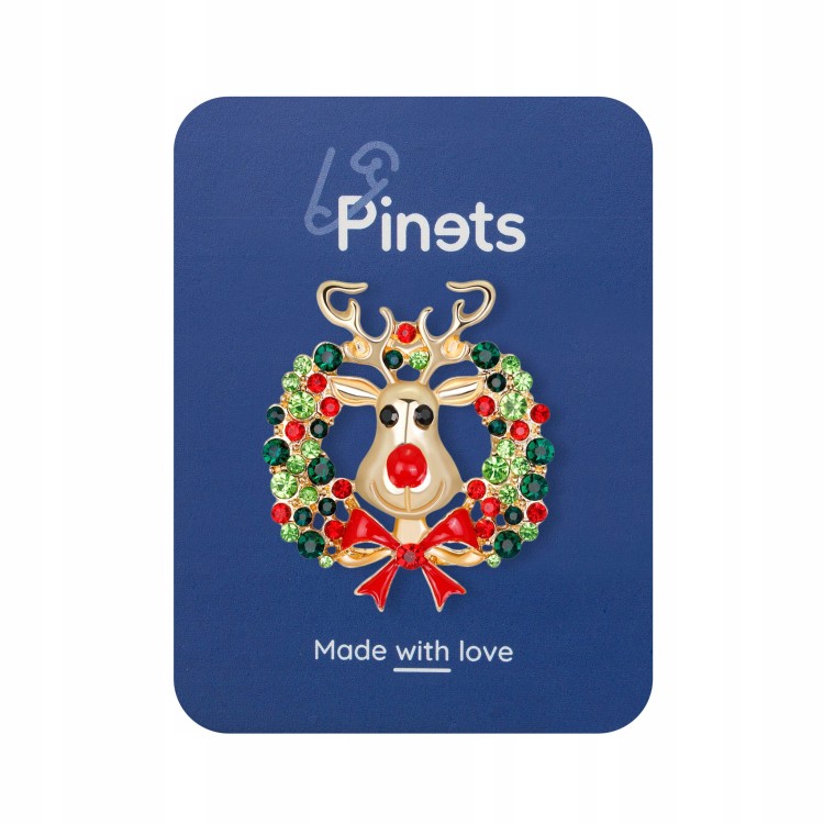 PINETS Broszka świąteczna renifer z wianuszkiem