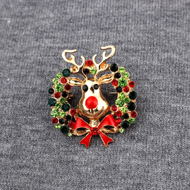 PINETS Broszka świąteczna renifer z wianuszkiem