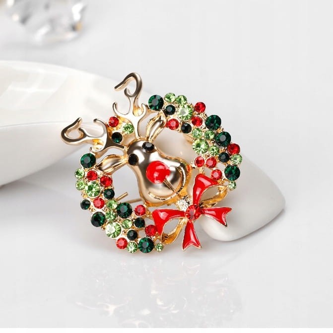 PINETS Broszka świąteczna renifer z wianuszkiem