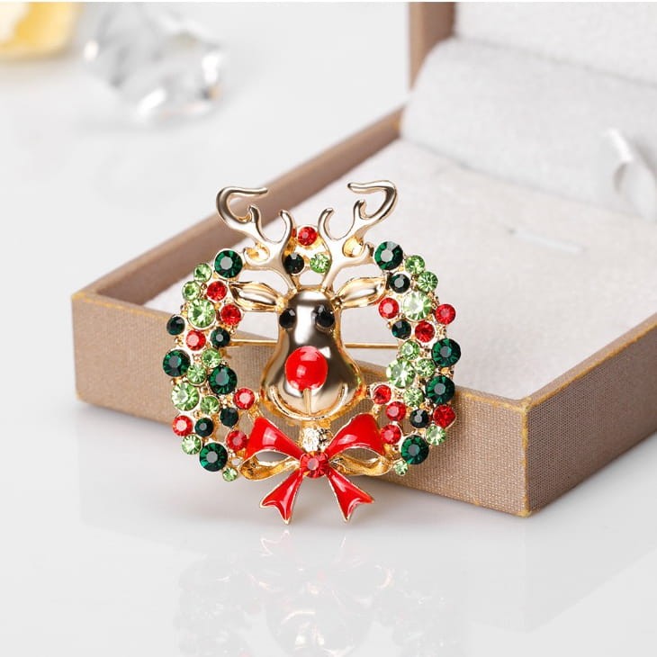PINETS Broszka świąteczna renifer z wianuszkiem
