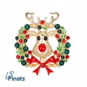 PINETS Broszka świąteczna renifer z wianuszkiem
