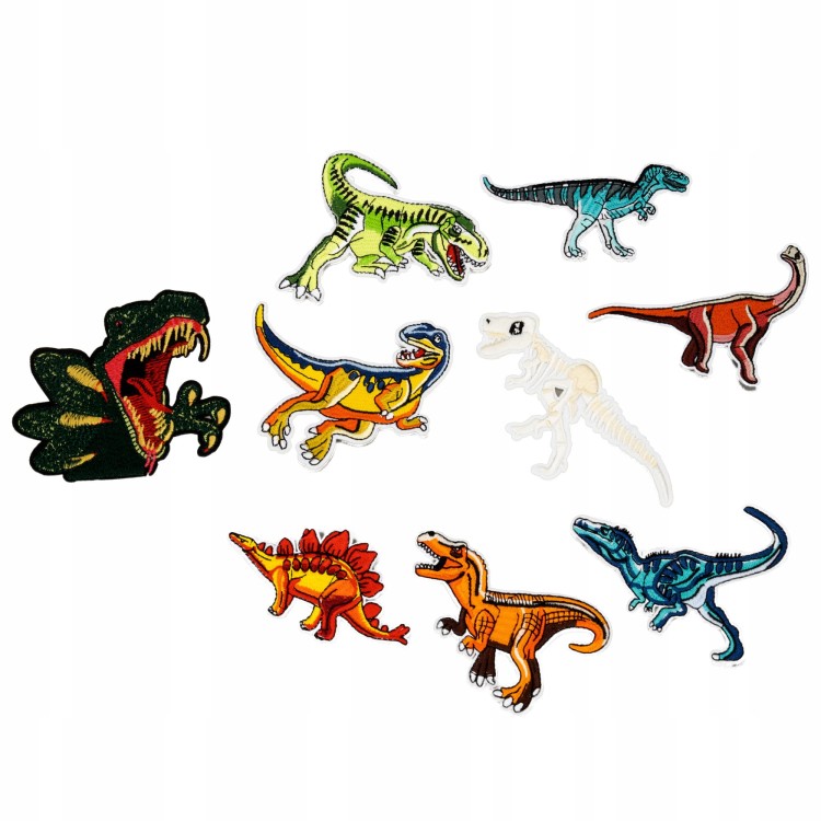ZESTAW 9 szt Naprasowanki haftowane Dinozaury