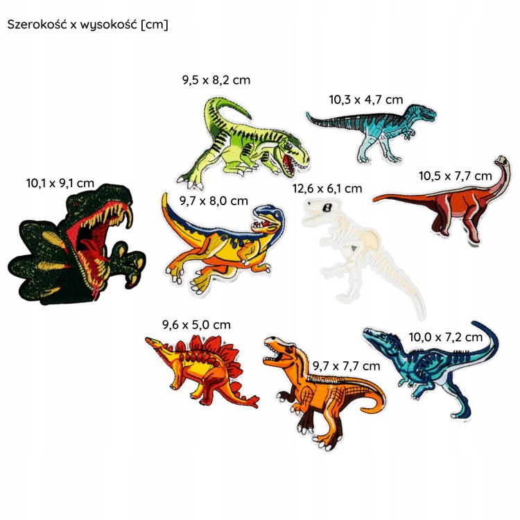 ZESTAW 9 szt Naprasowanki haftowane Dinozaury