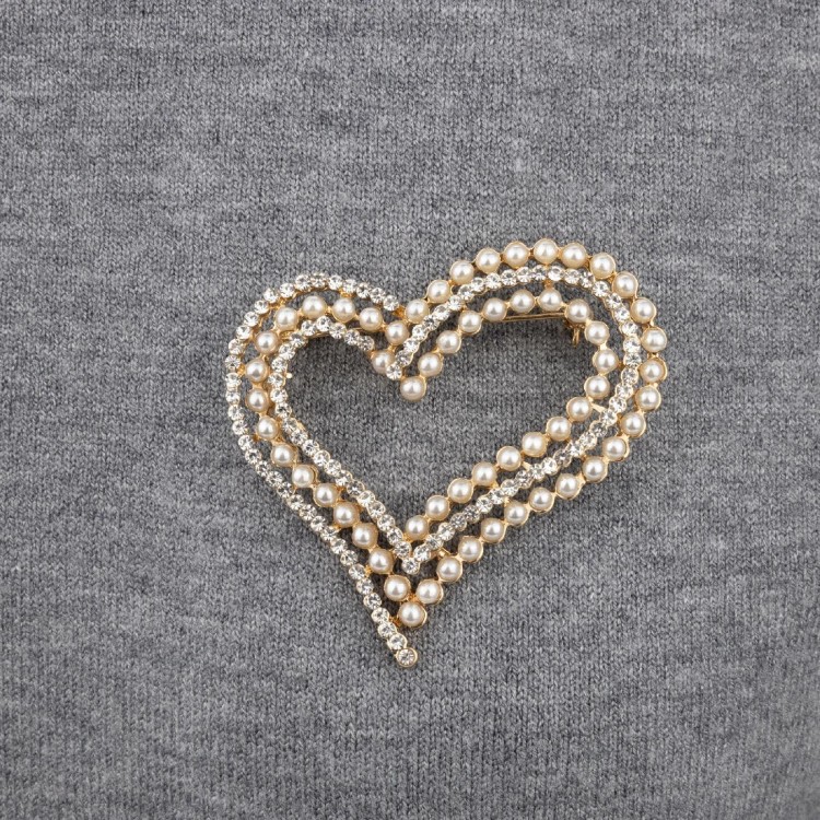PINETS Broszka serce z koralikami i cyrkoniami