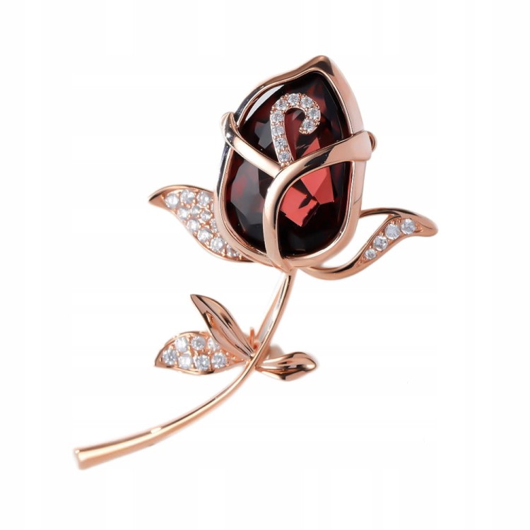 PINETS czerwona Róża pozłacana broszka z kwiatem
