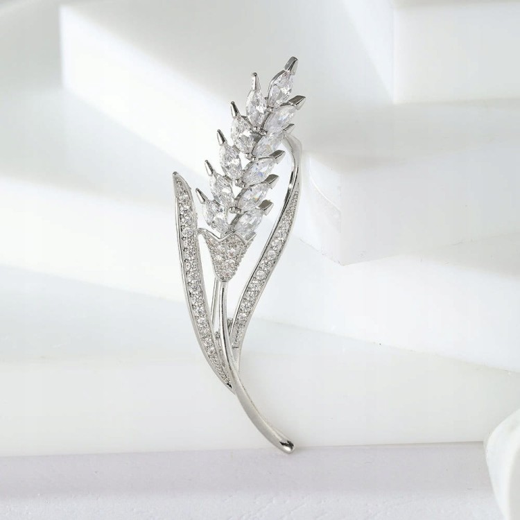 PINETS Kłos pszenicy cyrkonie Broszka pozłacana