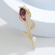 PINETS Kwiat Róża z cyrkoniami Broszka pozłacana